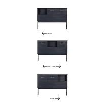 Double Bed Bookcase Headboard with Sliding Doors Asten - Blueberry