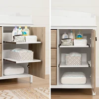 Cotton Candy Changing Table with Station - Pure White / Rustic Oak