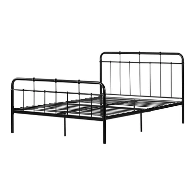 Hankel Lit Plateforme Double Complet avec Pied et Tête de Lit en Métal - Noir Solide
