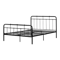 Hankel Lit Plateforme Double Complet avec Pied et Tête de Lit en Métal - Noir Solide