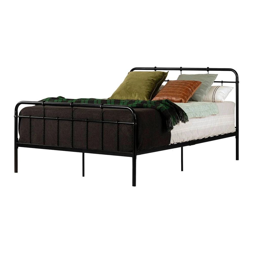 Hankel Lit Plateforme Double Complet avec Pied et Tête de Lit en Métal - Noir Solide