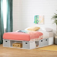 Lit Grand Plateforme avec Paniers - Flexible Blanc Solide