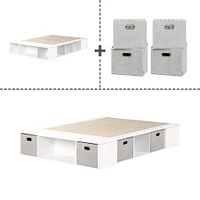 Lit Grand Plateforme avec Paniers - Flexible Blanc Solide