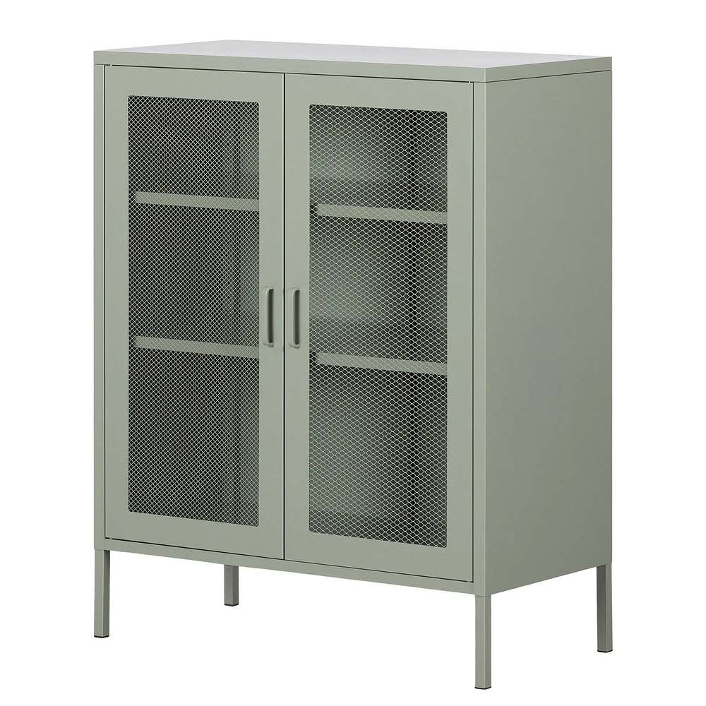 Meuble de Rangement avec Portes Grillagées en Métal Crea - Vert Sauge