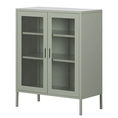 Meuble de Rangement avec Portes Grillagées en Métal Crea - Vert Sauge