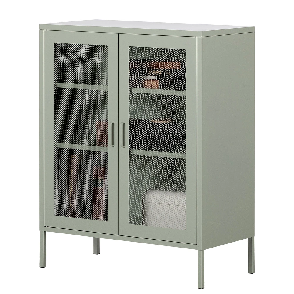Meuble de Rangement avec Portes Grillagées en Métal Crea - Vert Sauge