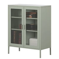 Meuble de Rangement avec Portes Grillagées en Métal Crea - Vert Sauge