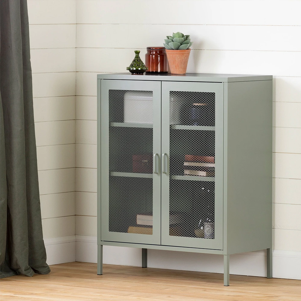 Meuble de Rangement avec Portes Grillagées en Métal Crea - Vert Sauge