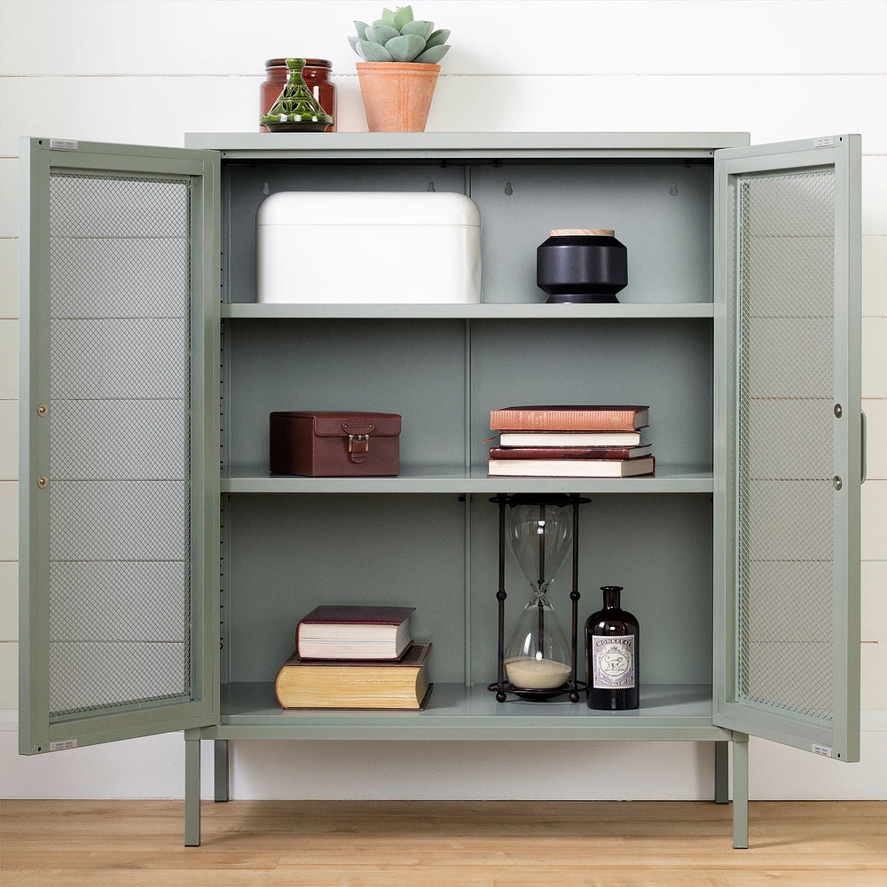Meuble de Rangement avec Portes Grillagées en Métal Crea - Vert Sauge