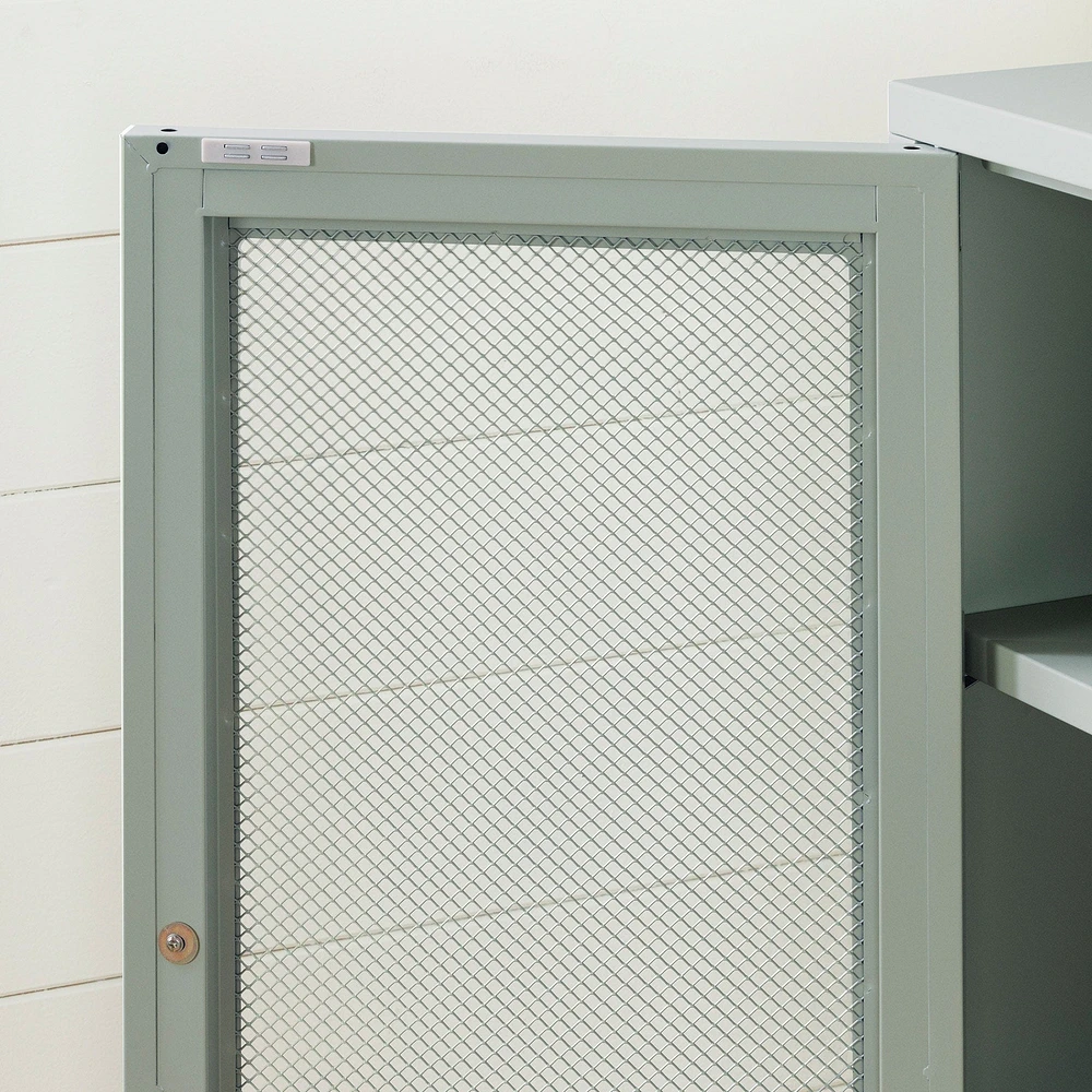 Meuble de Rangement avec Portes Grillagées en Métal Crea - Vert Sauge