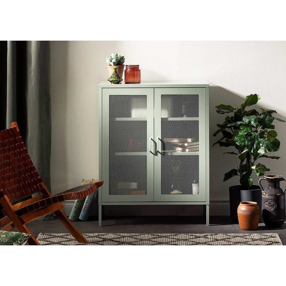 Meuble de Rangement avec Portes Grillagées en Métal Crea - Vert Sauge