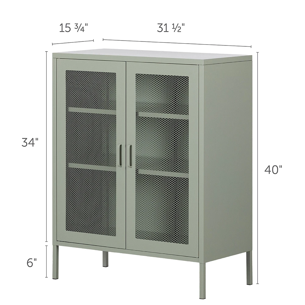 Meuble de Rangement avec Portes Grillagées en Métal Crea - Vert Sauge
