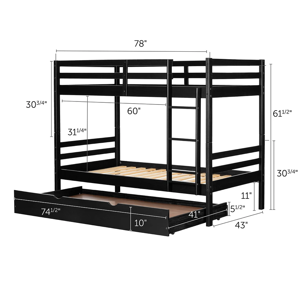 Bunk Beds with Trundle - Fakto Matte Black