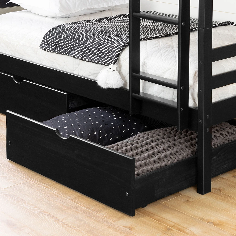 Lits Superposés et Tiroirs sur Roulettes Fakto - Noir Mat