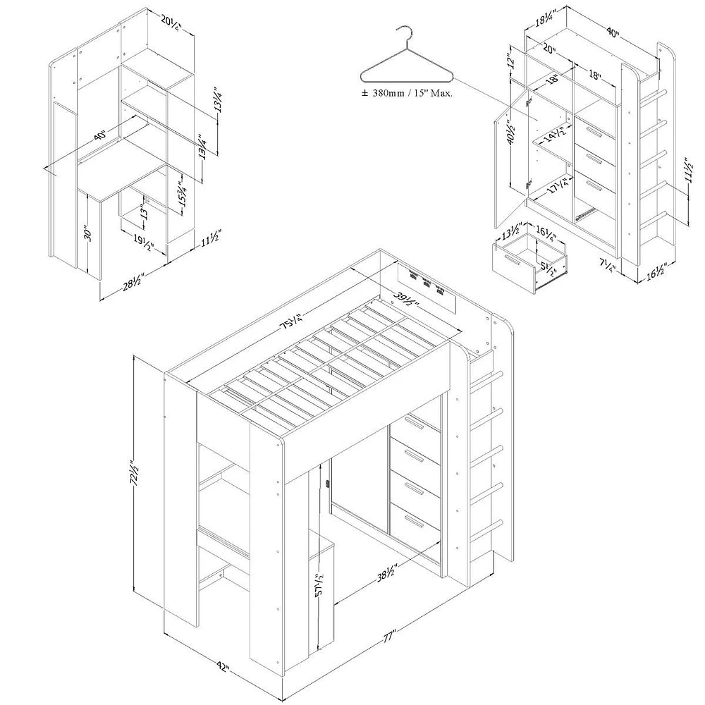 Loft Bed with Desk - Logik Pure White