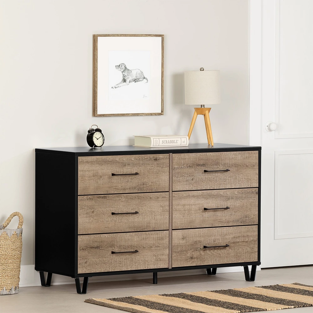 6 Drawers Dresser - Arlen Weathered Oak and Matte Black