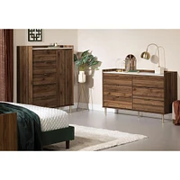 Commode à porte 5 Tiroirs - Hype Noyer naturel et Marbre carrara
