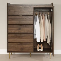 Commode à porte 5 Tiroirs - Hype Noyer naturel et Marbre carrara