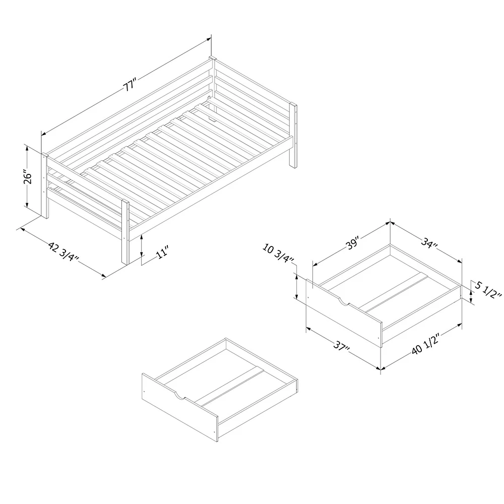 Solid Wood Daybed with Storage Drawers - Sweedi Natural Wood
