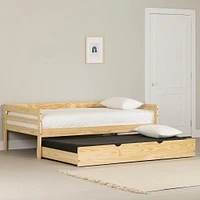 Solid Wood Daybed with Trundle Bed - Sweedi Natural Wood