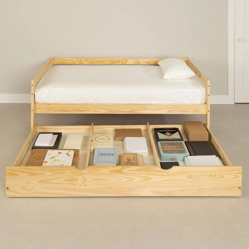 Solid Wood Daybed with Trundle Bed - Sweedi Natural Wood