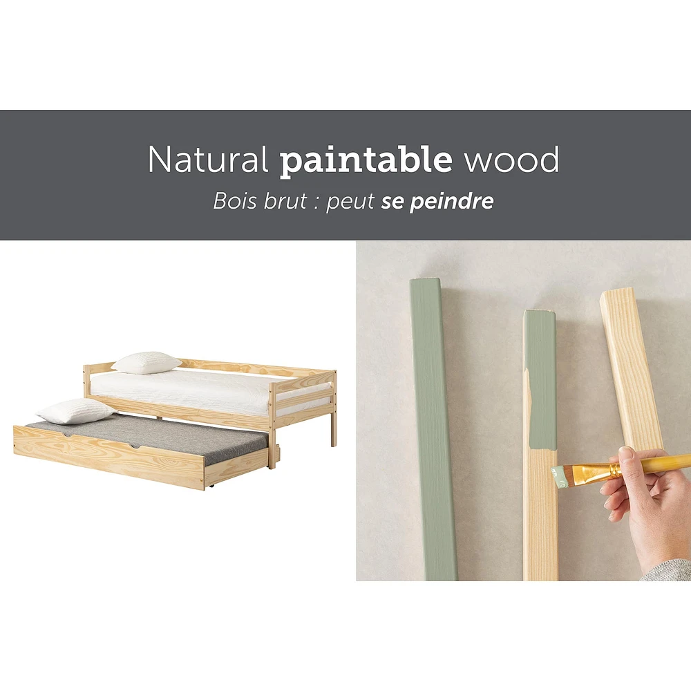 Solid Wood Daybed with Trundle Bed - Sweedi Natural Wood