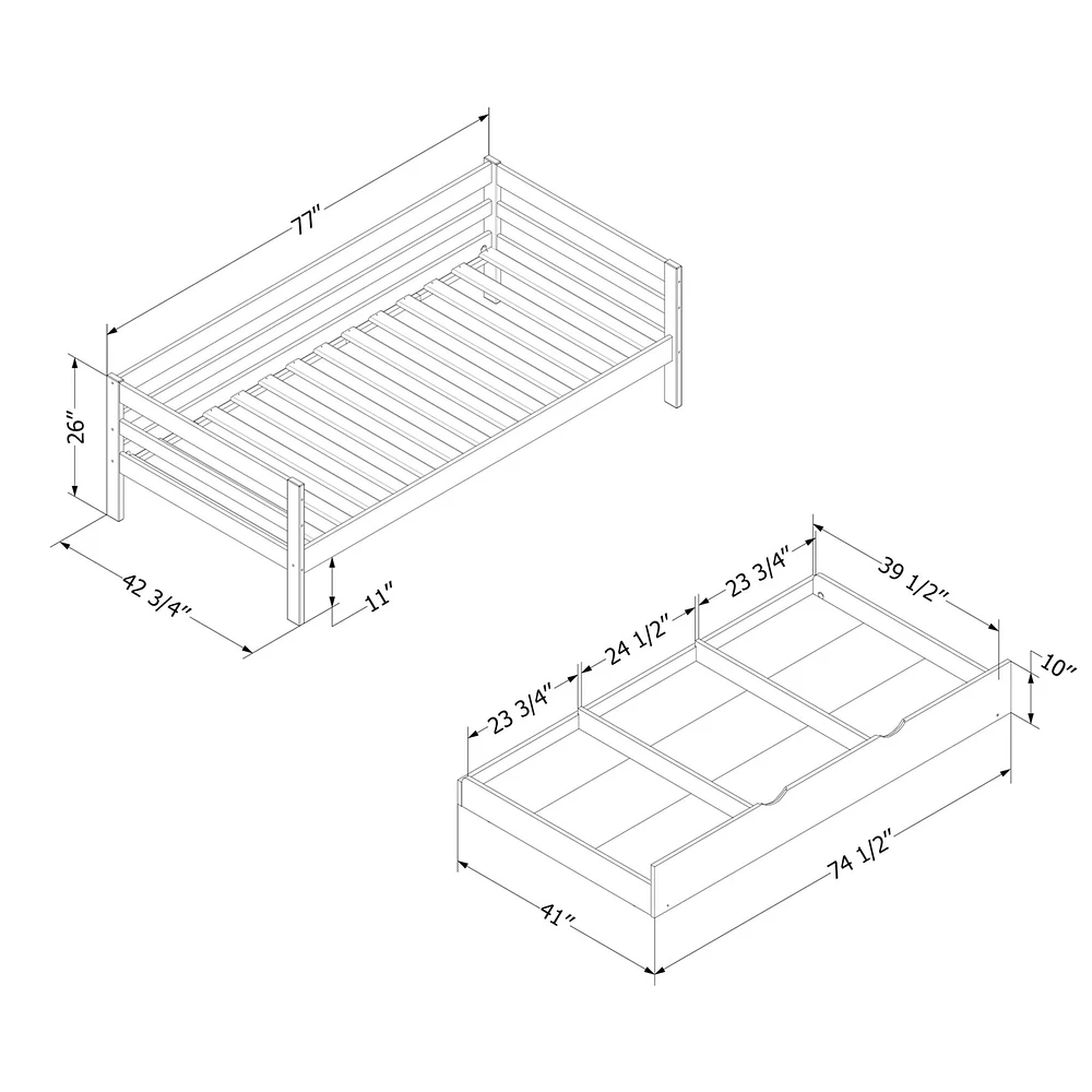 Solid Wood Daybed with Trundle Bed - Sweedi Natural Wood