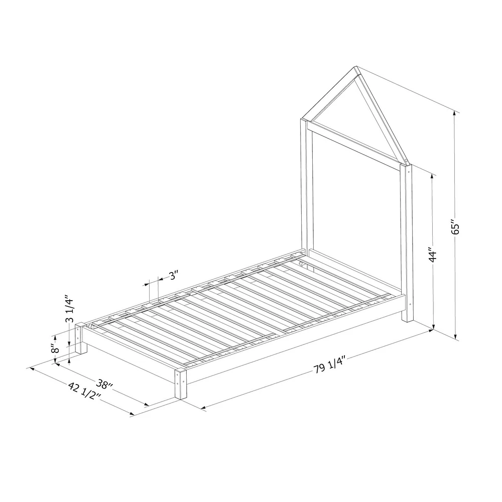 Twin Bed with House Bed Frame Headboard - Sweedi Natural