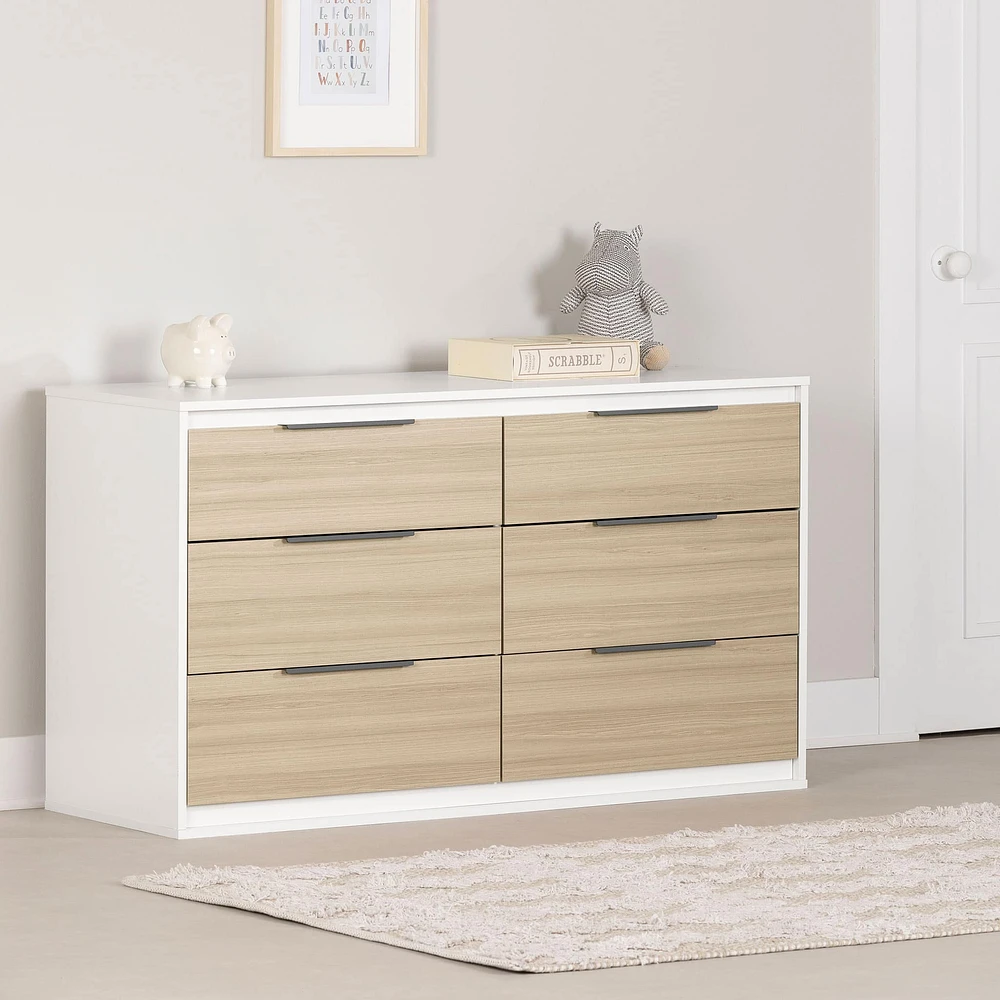 6-Drawer Double Dresser - Hourra Soft Elm and White