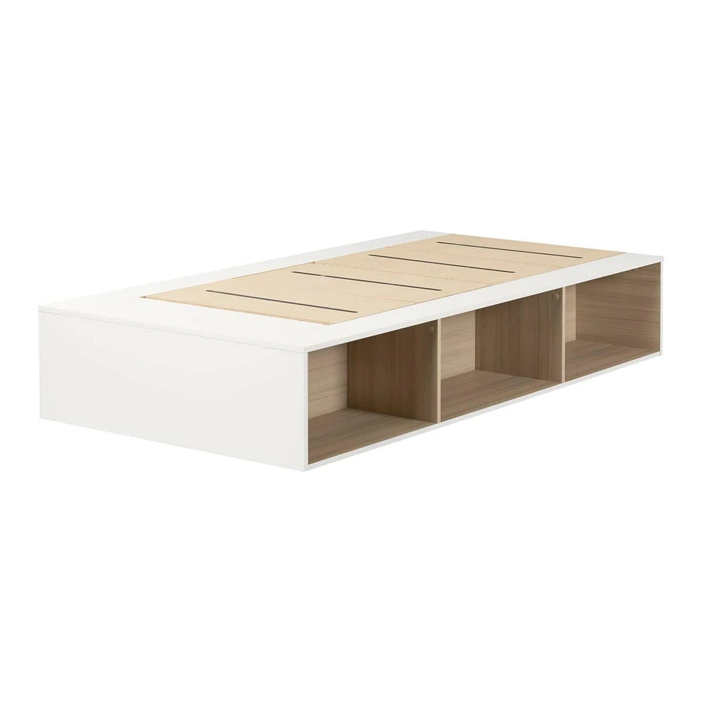 Platform Twin Bed with Open Storage Hourra - White