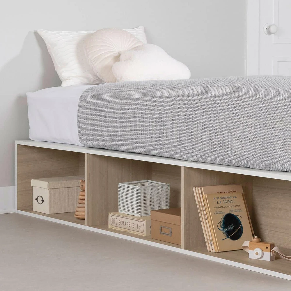 Platform Twin Bed with Open Storage Hourra - White