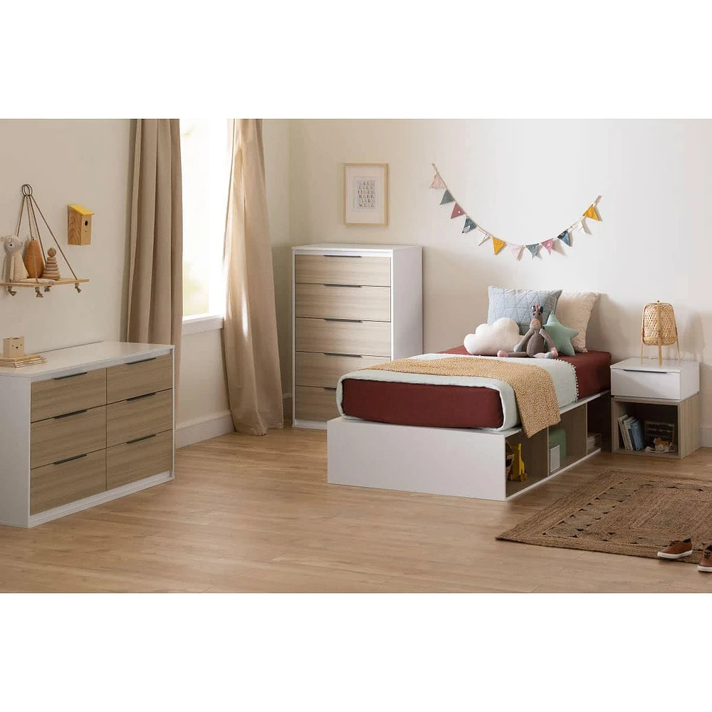 Platform Twin Bed with Open Storage Hourra - White
