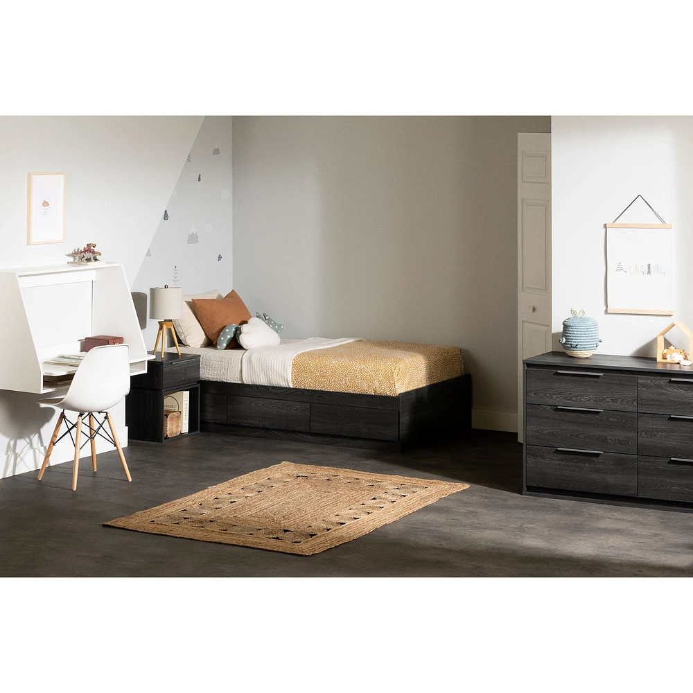Twin Mates Bed with 3 Drawers - Hourra Gray Oak