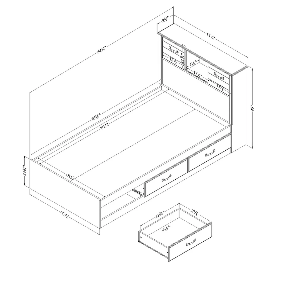 Twin Bed and Headboard Set - Ulysses Blueberry