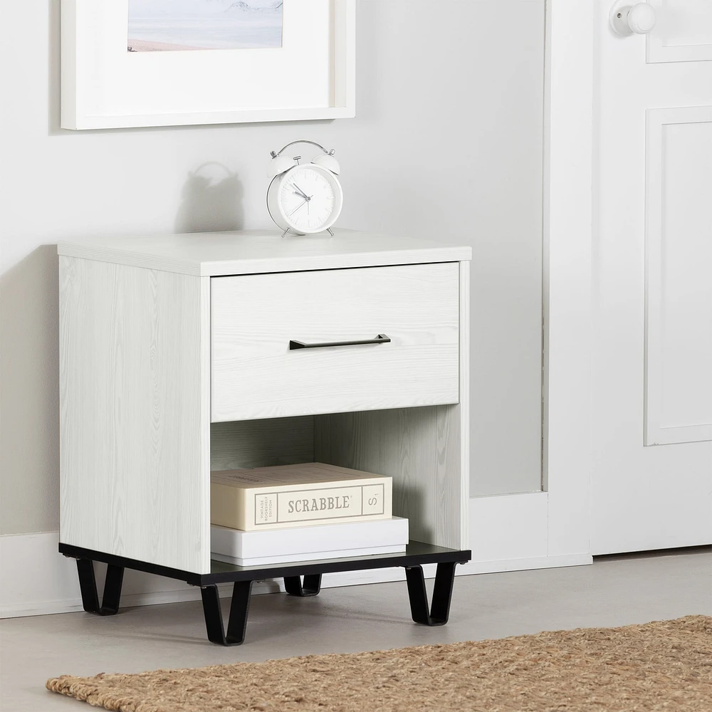 1-Drawer Nightstand - Arlen White Pine and Black Matte