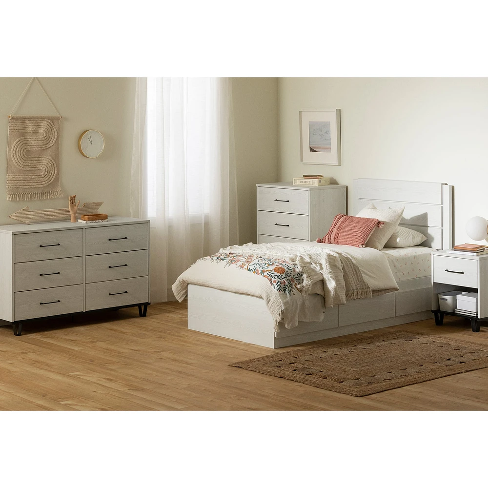 1-Drawer Nightstand - Arlen White Pine and Black Matte