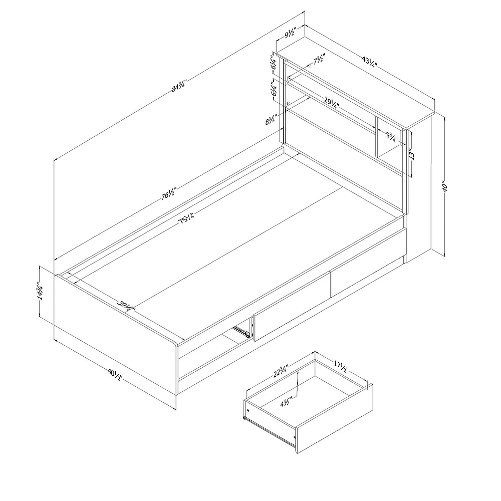 Twin Bed and Headboard Set - Tassio Nordik Oak