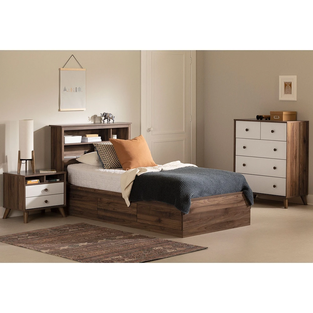 Twin Bed and Headboard Set - Yodi Natural Walnut