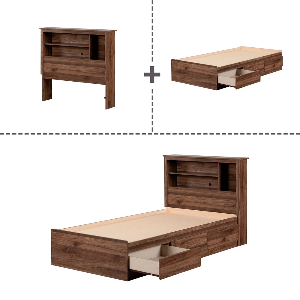 Twin Bed and Headboard Set - Yodi Natural Walnut