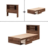 Twin Bed and Headboard Set - Yodi Natural Walnut