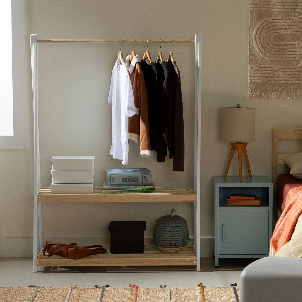 Clothes Rack with Storage Shelves - Sweedi White and Natural