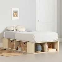 Lit Simple avec paniers de rangement - Avilla Chêne blanchi