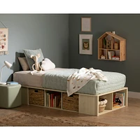 Lit Simple avec paniers de rangement - Avilla Chêne blanchi