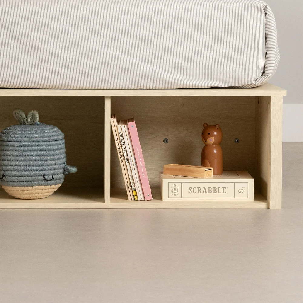Lit Simple avec paniers de rangement - Avilla Chêne blanchi