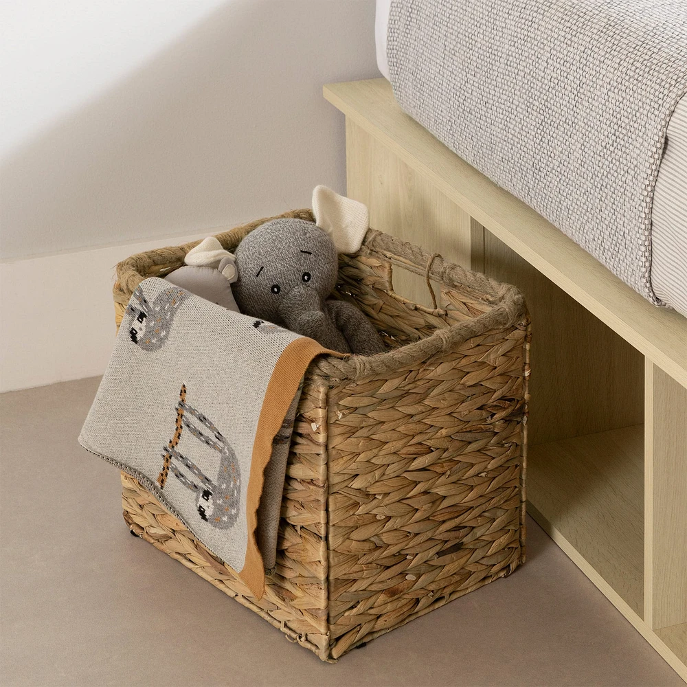 Lit Simple avec paniers de rangement - Avilla Chêne blanchi
