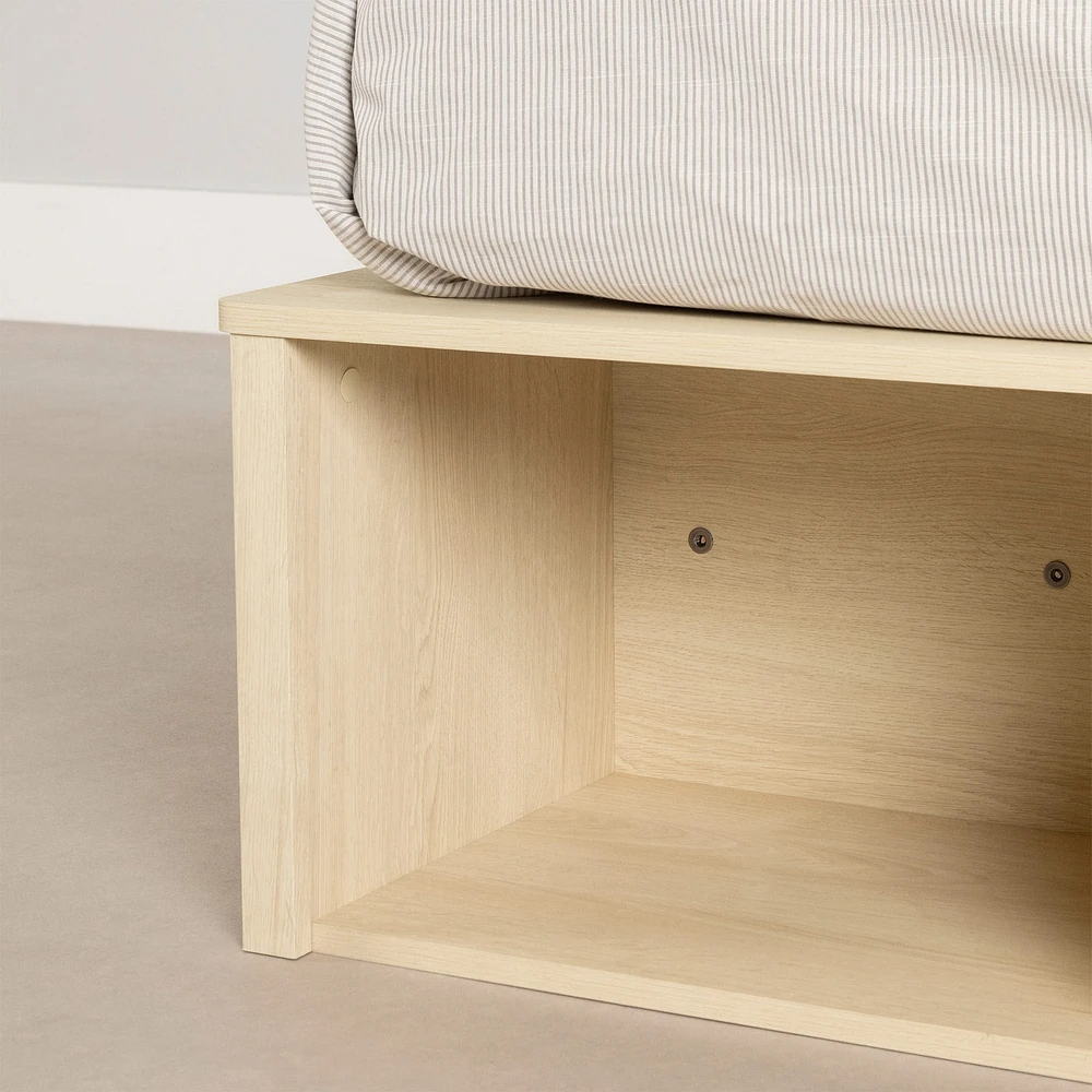 Lit Simple avec paniers de rangement - Avilla Chêne blanchi
