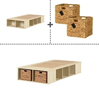 Lit Simple avec paniers de rangement - Avilla Chêne blanchi