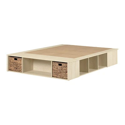 Lit Double avec paniers de rangement - Avilla Chêne blanchi