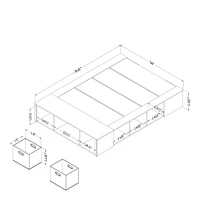 Lit Double avec paniers de rangement - Avilla Chêne blanchi