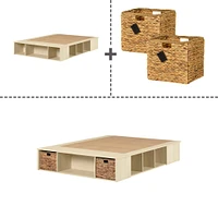 Lit Double avec paniers de rangement - Avilla Chêne blanchi
